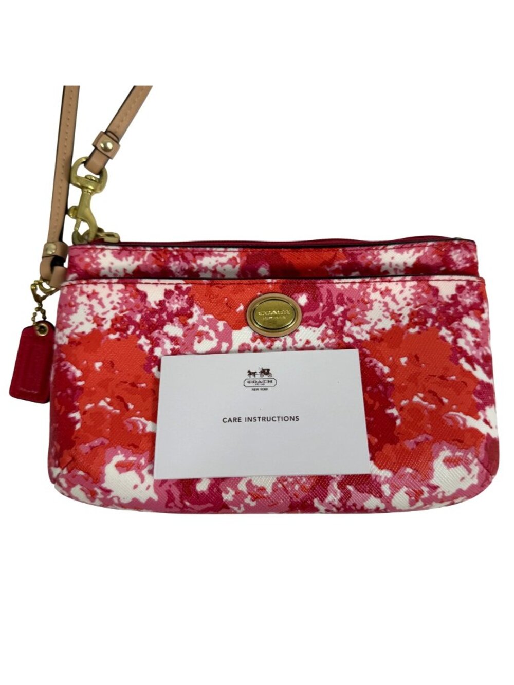 NWOT COACH Peyton Floral Wristlet Pink, Red, Orange + Hang Tag Care Card 7×4